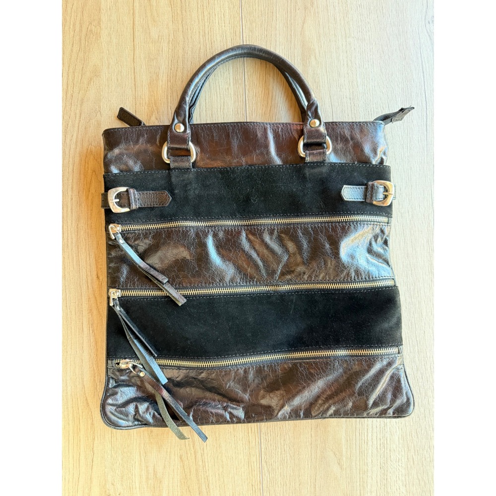 Claudia Firenze brown & black multi-zip tote bag Y2K moto style Indie sleeze